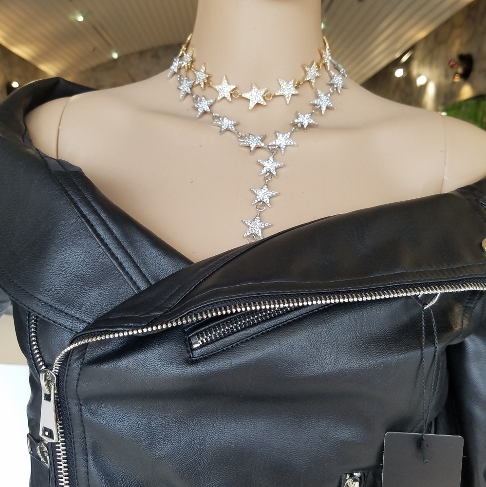 Off the shoulder faux leather moto jacket/shirt - Picture 3 of 8